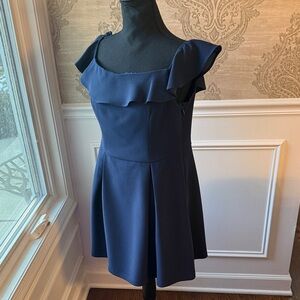 BCBGeneration Navy Mini Dress with Sleeveless Ruffle Neck Size 12